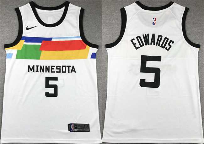 Mens Minnesota Timberwolves #5 Anthony Edwards White City Edition Stitched Jersey->minnesota timberwolves->NBA Jersey